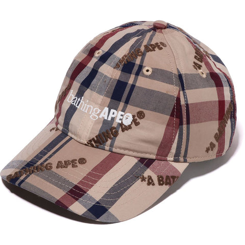 A BATHING APE LOGO CHECK PATTERN CAP