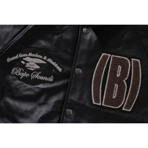 (B)APE LEATHER VARSITY JACKET MENS