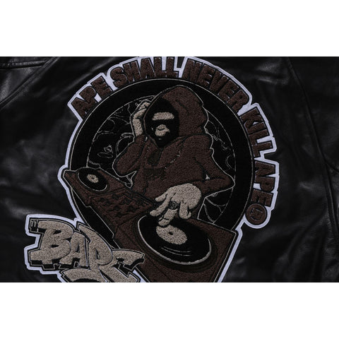 (B)APE LEATHER VARSITY JACKET MENS