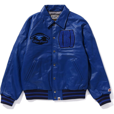 (B)APE LEATHER VARSITY JACKET MENS