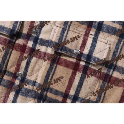 A BATHING APE LOGO CHECK PATTERN PADDED FLANNEL SHIRT JACKET MENS