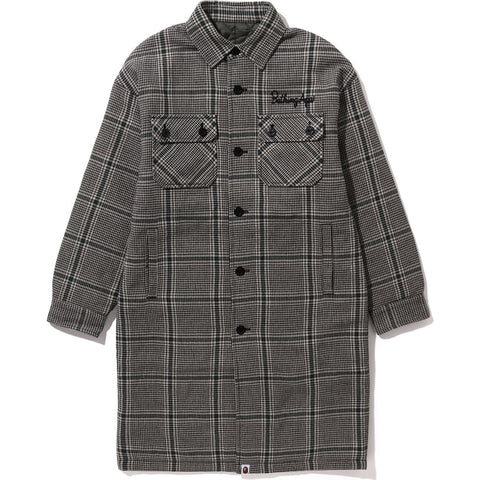 BAPE EMBROIDERY LOGO CHECK LONG SHIRT COAT LADIES