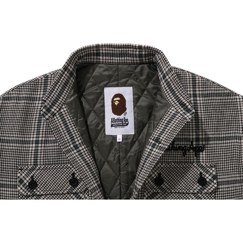 BAPE EMBROIDERY LOGO CHECK LONG SHIRT COAT LADIES