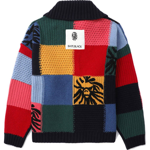 BAPE BLACK HAND KNIT PATCHWORK SWEATER MENS