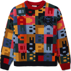 BAPE BLACK COLOR PATCHWORK JACQUARD KNIT SWEATER MENS