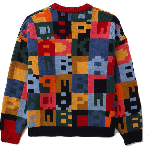 BAPE BLACK COLOR PATCHWORK JACQUARD KNIT SWEATER MENS