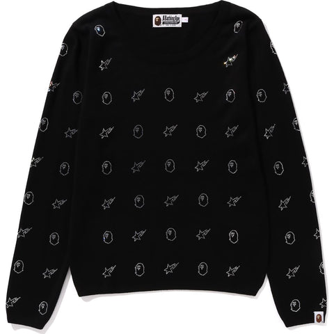 CRYSTAL STONE BAPE KNIT SWEATER LADIES