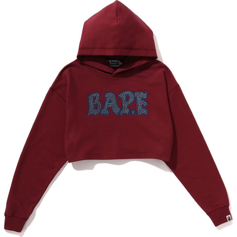 CRYSTAL STONE BAPE CROPPED PULLOVER HOODIE LADIES