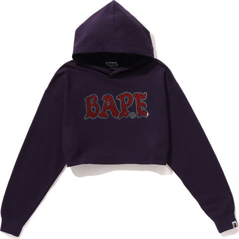 CRYSTAL STONE BAPE CROPPED PULLOVER HOODIE LADIES