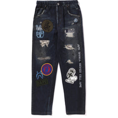 BAPE EMBLEM DENIM PRINT SWEAT PANTS JR KIDS