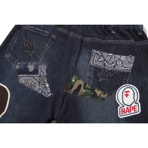 BAPE EMBLEM DENIM PRINT SWEAT PANTS JR KIDS