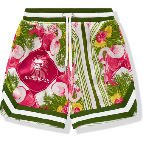 BAPE BLACK PRINTED SILK SHORTS MENS