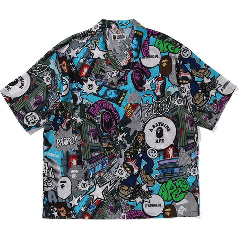 COMIC ART OPEN COLLAR S/S SHIRT MENS