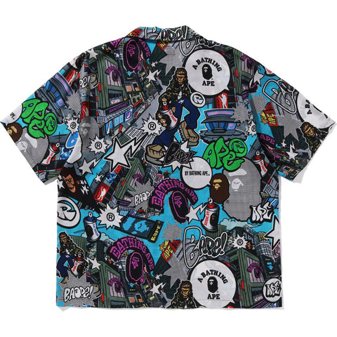 COMIC ART OPEN COLLAR S/S SHIRT MENS