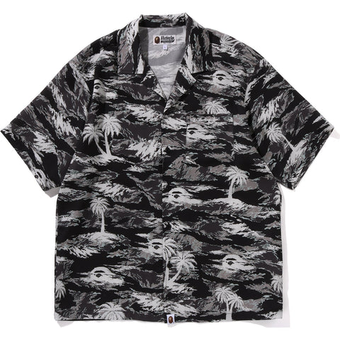 BAPE MENS PALM TREE CAMO OPEN COLLAR POCKET SS SHIRT