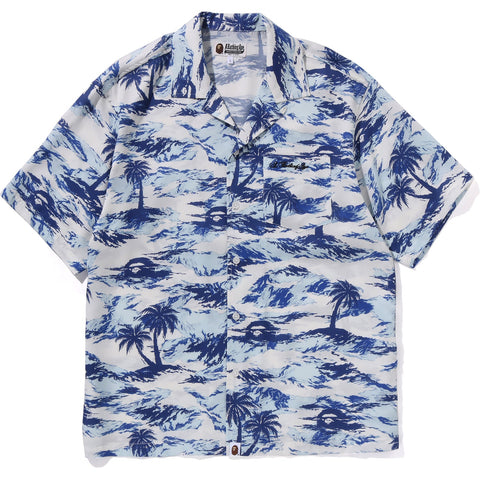 BAPE MENS PALM TREE CAMO OPEN COLLAR POCKET SS SHIRT