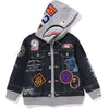 SHARK BAPE EMBLEM DENIM JACKET PRINT ZIP HOODIE KIDS