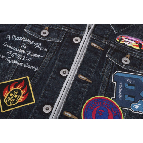 SHARK BAPE EMBLEM DENIM JACKET PRINT ZIP HOODIE KIDS