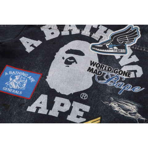SHARK BAPE EMBLEM DENIM JACKET PRINT ZIP HOODIE KIDS