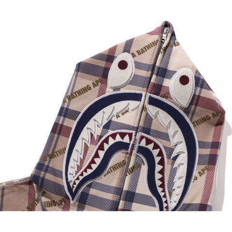 A BATHING APE LOGO CHECK PATTERN SHARK FULL ZIP HOODIE MENS