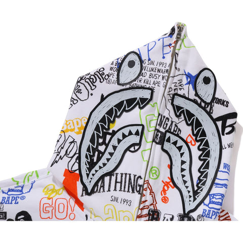 HAND DRAW PATTERN SHARK ZIP HOODIE MENS