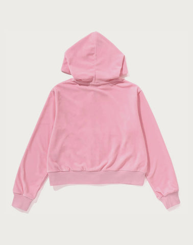CRYSTAL STONE APE HEAD VELOUR ZIP HOODIE LADIES