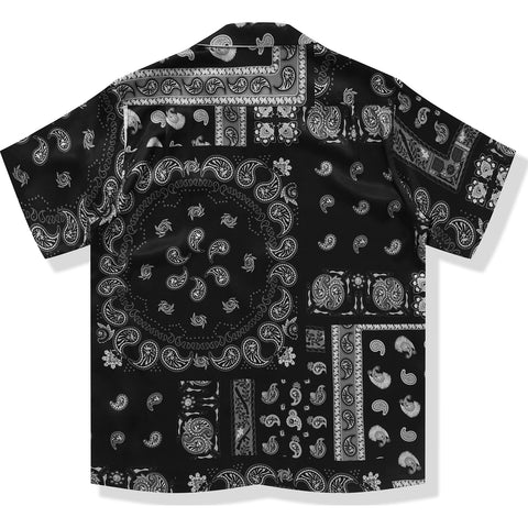 BAPE BLACK PRINTED SHORT SLEEVE SILK SHIRT MENS