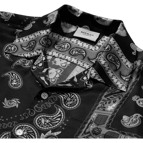 BAPE BLACK PRINTED SHORT SLEEVE SILK SHIRT MENS