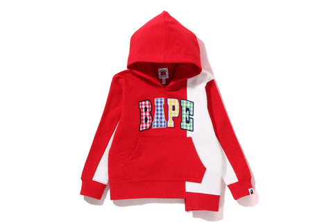 BAPE GINGHAM CHECK PATCH PULLOVER HOODIE KIDS