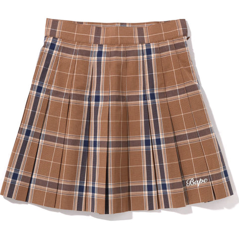 BAPE EMBROIDERY CHECK PLEATED SKIRT LADIES