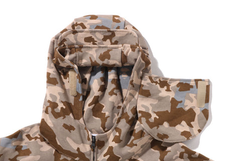SAND CAMO MILITARY RELAXED FIT FULL ZIP MASK HOODIE MENS