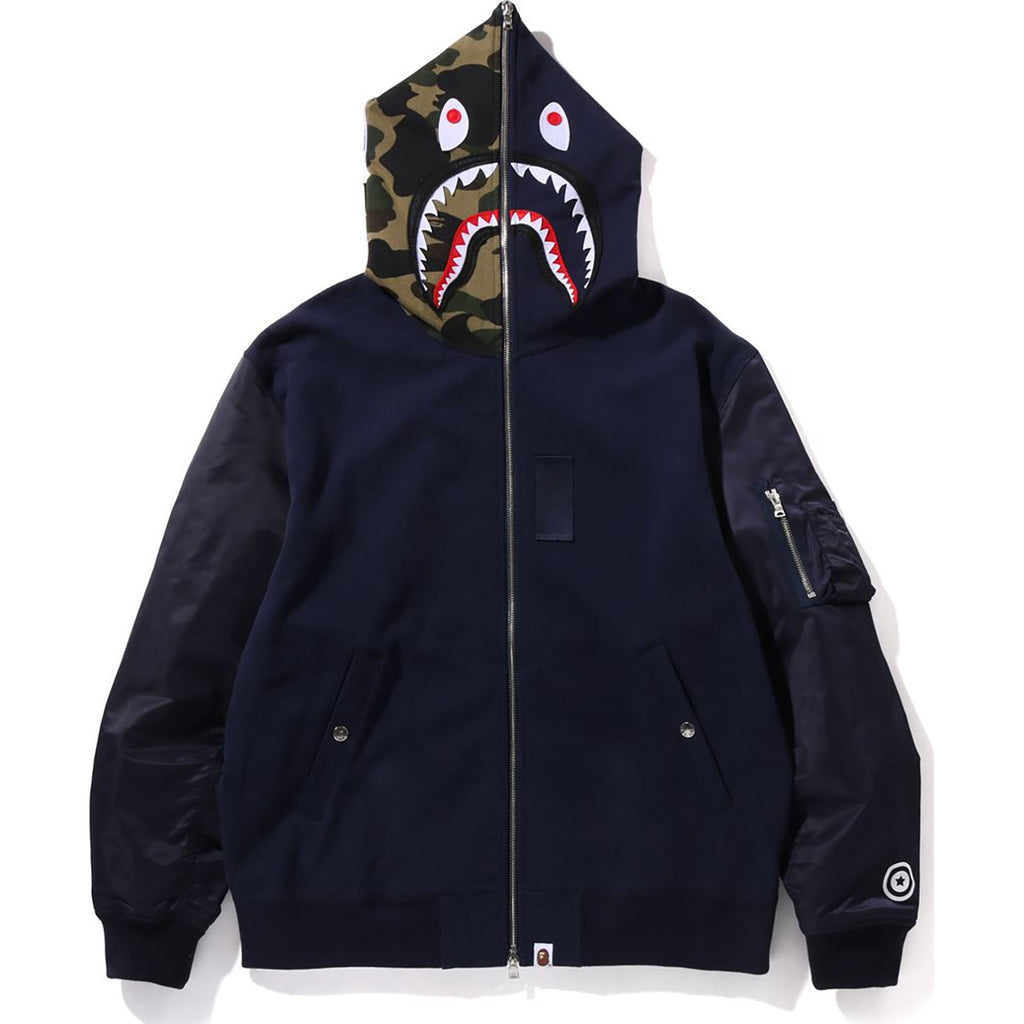 MILITARY SHARK RELAXED FIT FULL ZIP HOODIE MENS | sale.bapeus.com